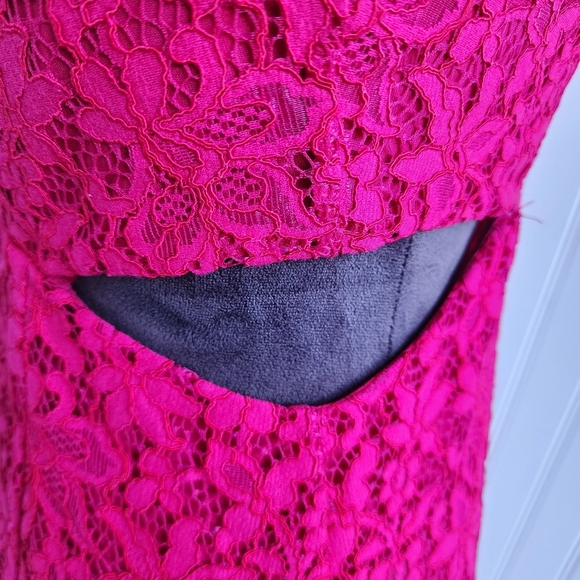 Express Lace Side Cutout Ruffle Dress  Gorgeous Hot Pink Women's Off Shoulders S - Picture 8 of 16